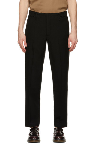 Tanaka: Black Wool Unfinished Dad Trousers | SSENSE Canada