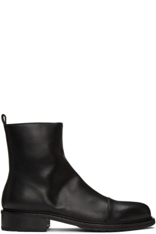 Black Leather Zip Boots by Ann Demeulemeester on Sale