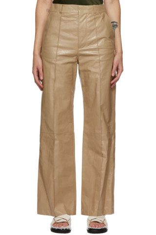 Marni: Beige Leather Trousers | SSENSE