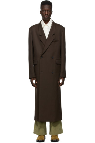 Kenzo: Brown Wool Serge Double-Breasted Coat | SSENSE