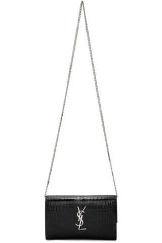 Saint Laurent: Black Croc Uptown Wallet Bag | SSENSE