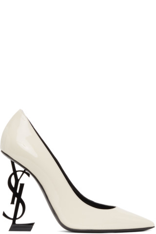Saint Laurent: White & Black Patent Opyum Heels | SSENSE