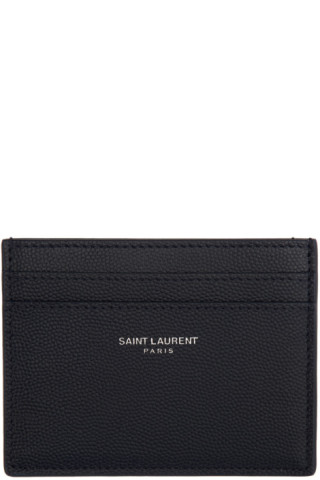 Saint Laurent: Navy Logo Card Holder | SSENSE