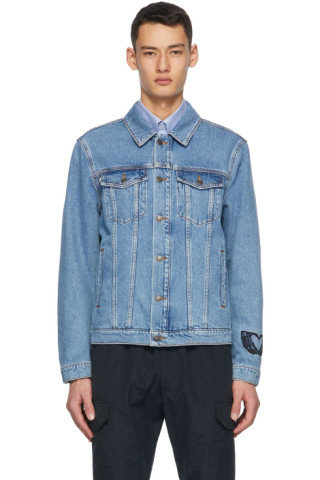 MSGM: Blue Denim Embroidered Logo Jacket | SSENSE