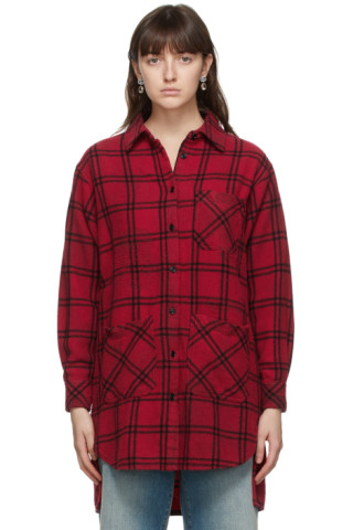 Gucci: Red Wool Check Oversize Shirt Dress | SSENSE