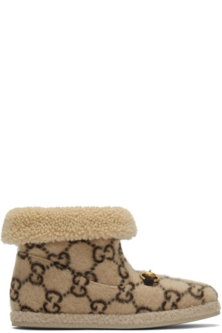 Gucci: Beige Wool GG Supreme Fria Boots | SSENSE