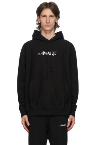 SSENSE Canada Exclusive Black Embroidered Logo Hoodie by Awake NY on Sale