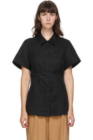 Black Cotton Short Sleeve Shirt by Esse Studios on Sale