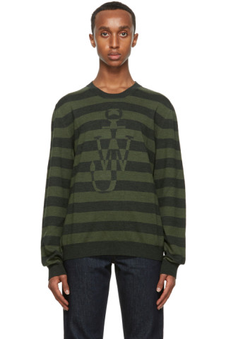 JW Anderson: Green Striped Logo Sweater | SSENSE