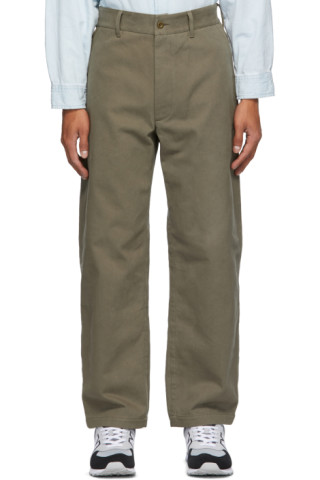 4SDESIGNS: Green Heavy Twill Everyday Trousers | SSENSE