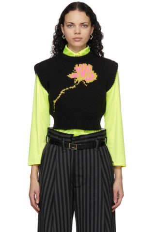 Black Rustic Cropped Sweater Vest 