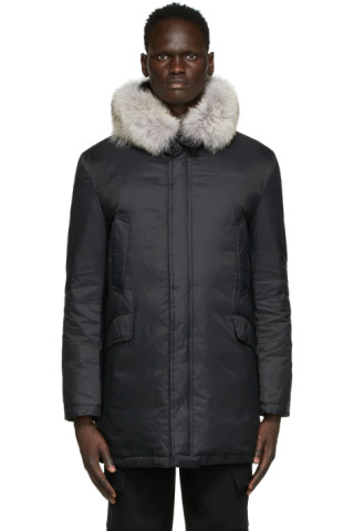 Yves Salomon - Army: Black Fur Hooded Parka | SSENSE