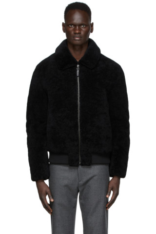 Yves Salomon - Army: Black Shearling Jacket | SSENSE Canada