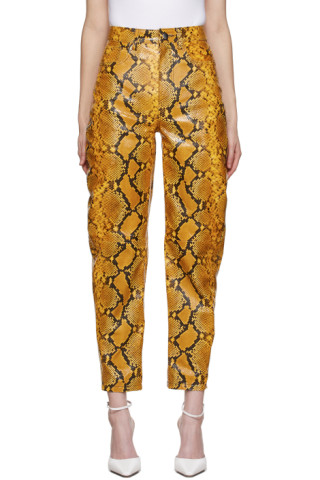 The Attico: Yellow Leather Python Slouchy Pants | SSENSE