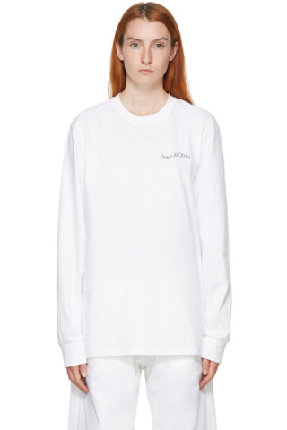 Museum of Peace & Quiet: White Warped Wordmark Long Sleeve T-Shirt | SSENSE