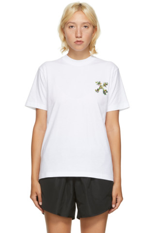 Off-White: White Embroidered Mini Arrow T-Shirt | SSENSE Canada