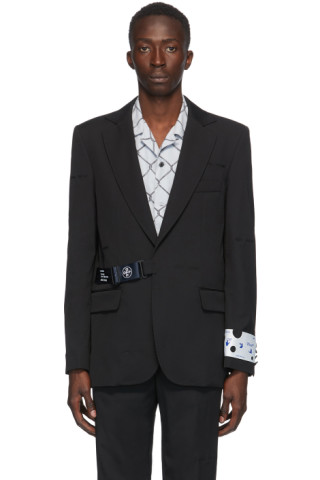 Off-White: Black Virgin Wool Strap Fastening Blazer | SSENSE