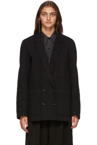 LEMAIRE: Black Denim Double-Breasted Jacket | SSENSE Canada