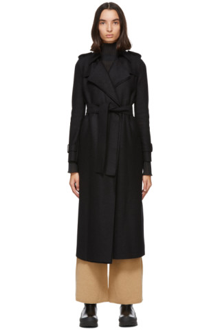 Harris Wharf London: Black Pressed Wool Trench Coat | SSENSE