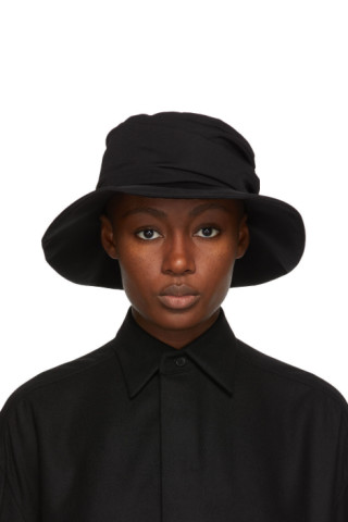 Y's: Black Wool Gabardine Panel Hat | SSENSE