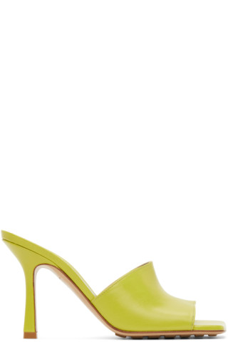 Bottega Veneta: Green Stretch Heeled Sandals | SSENSE