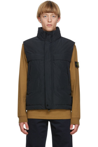 Stone Island: Black Down Micro Reps Vest | SSENSE Canada