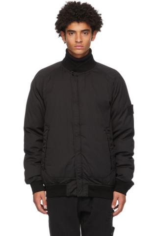 Stone Island: Black Down Bomber Jacket | SSENSE Canada