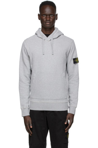 Stone Island: Grey Garment-Dyed Hoodie | SSENSE