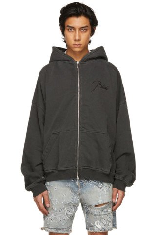 Rhude: Black Full Zip Hoodie | SSENSE