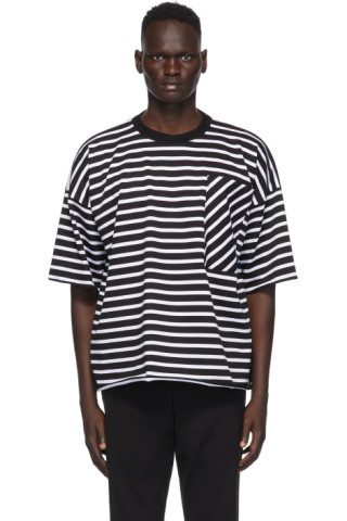 N.Hoolywood: Black & White Striped T-Shirt | SSENSE