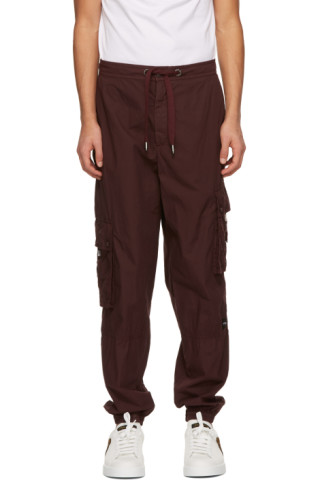 Dolce & Gabbana: Burgundy Garment-Dyed Jogging Cargo Pants | SSENSE