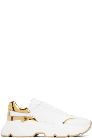 Dolce & Gabbana: White & Gold Daymaster Low Sneakers | SSENSE Canada