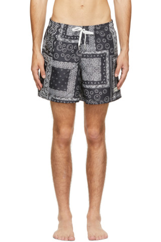 Bather: Black & White Bandana Swim Shorts | SSENSE