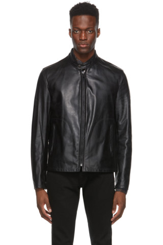 Schott: Black Leather Unlined Cafe Racer Mission Jacket | SSENSE