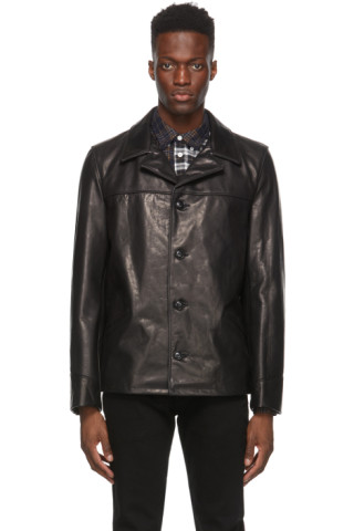 Schott: Black Leather Car Coat | SSENSE