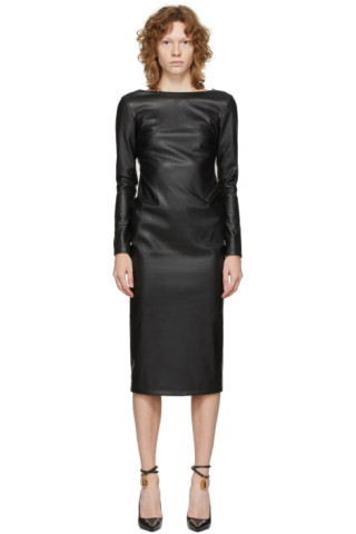 TOM FORD: Black Vegan Leather Open Back Zip Dress | SSENSE