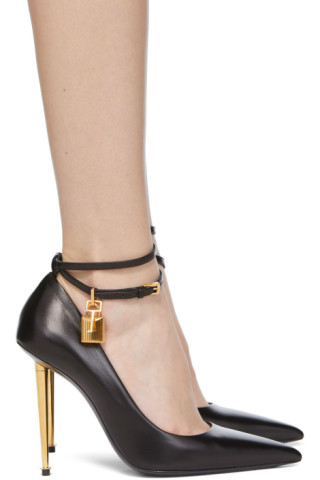 TOM FORD: Black Goatskin Padlock 105 Heels | SSENSE