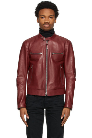 TOM FORD: Red Shiny Leather Racer Jacket | SSENSE