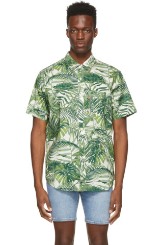 Levi's: Off-White & Green Tropical Fern Sunset One Pocket Short Sleeve ...