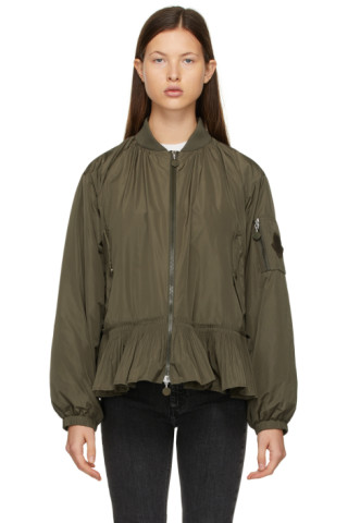 Moncler: Khaki Down Mirac Bomber Jacket | SSENSE