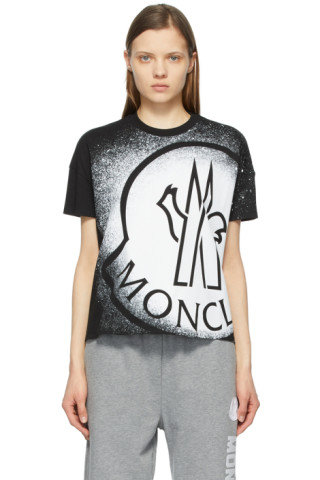 Moncler: Black & White Spray Paint Logo T-Shirt | SSENSE