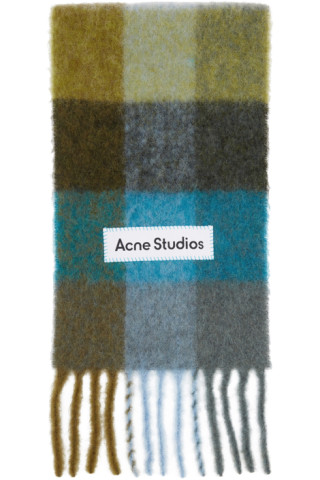 ACNE STUDIOS グリーン＆グレー チェック マフラー - 小物