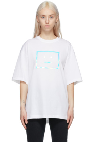 Acne Studios: White Metallic Logo T-Shirt | SSENSE