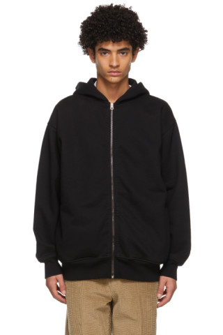 Acne Studios: Black Fleece Oversized Zip Hoodie | SSENSE