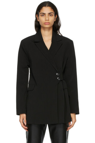 GANNI: Black Mélange Suiting Wrap Blazer | SSENSE