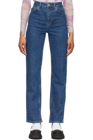 GANNI: Indigo High-Waisted Relaxed Fit Jeans | SSENSE