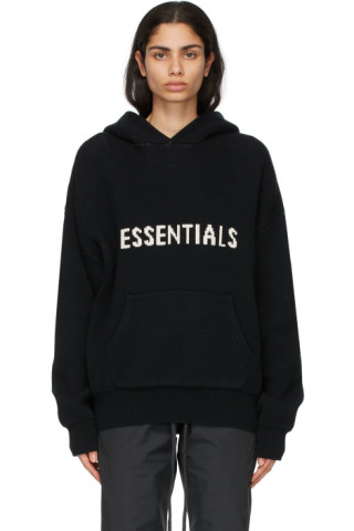 【XL】Essentials Black Knit Logo Hoodie