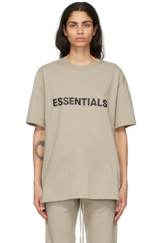 Essentials: Beige Logo T-Shirt | SSENSE Canada