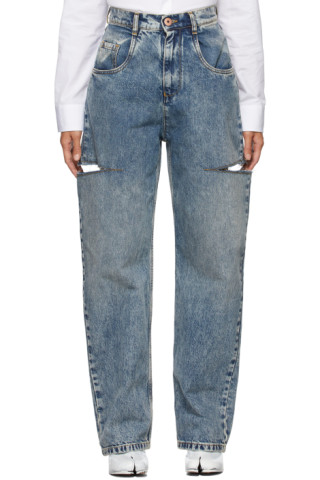 Maison Margiela: Blue Thigh Slit Jeans | SSENSE