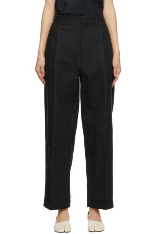 Maison Margiela: Black Wide-Leg Pleat Trousers | SSENSE